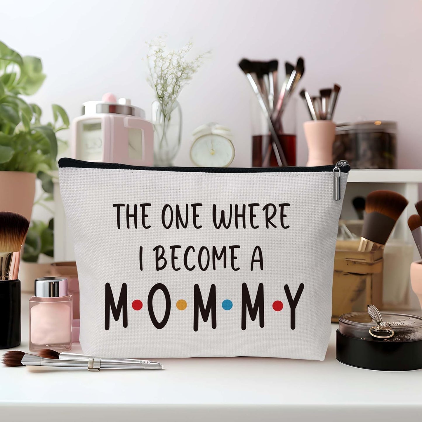 New Mom Makeup Bag, Pregnancy Gifts for First Time Moms, New Mom Gifts for Women, Cosmetic Bag for Pregnant Friend on Birthday Mothers Day Thanksgiving Christmas - A09