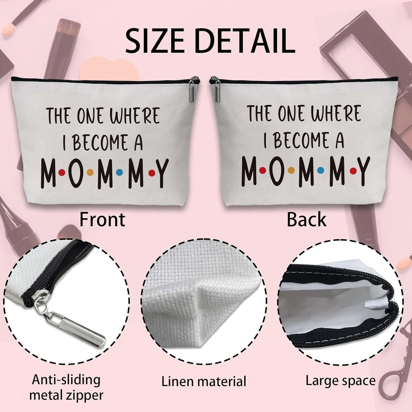 New Mom Makeup Bag, Pregnancy Gifts for First Time Moms, New Mom Gifts for Women, Cosmetic Bag for Pregnant Friend on Birthday Mothers Day Thanksgiving Christmas - A09